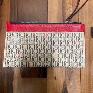 Carolina Herrera Multicolor CH Logo Wristlet with Red Trim